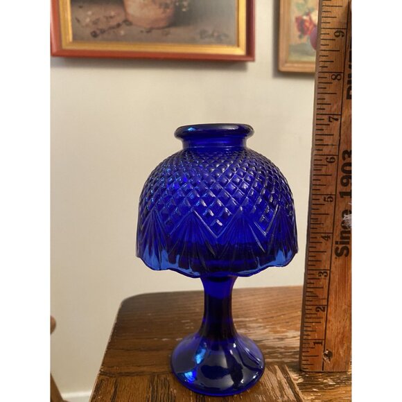 Vintage Cobalt Blue Pressed Glass Fairy Lamp Shade & Base Set - Picture 3 of 5